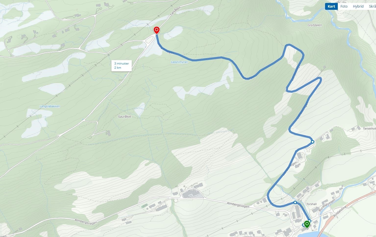 Veibeskrivelse fra hovedvei, FV65 opp til tomteområdene Galleribilde