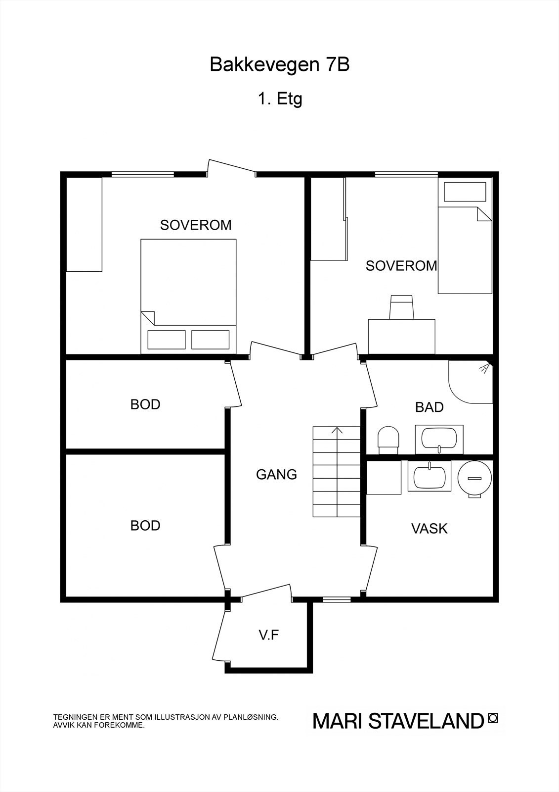 Floorplan letterhead - Bakkevegen 7B - 1. Etg - 2D Floor Plan Galleribilde