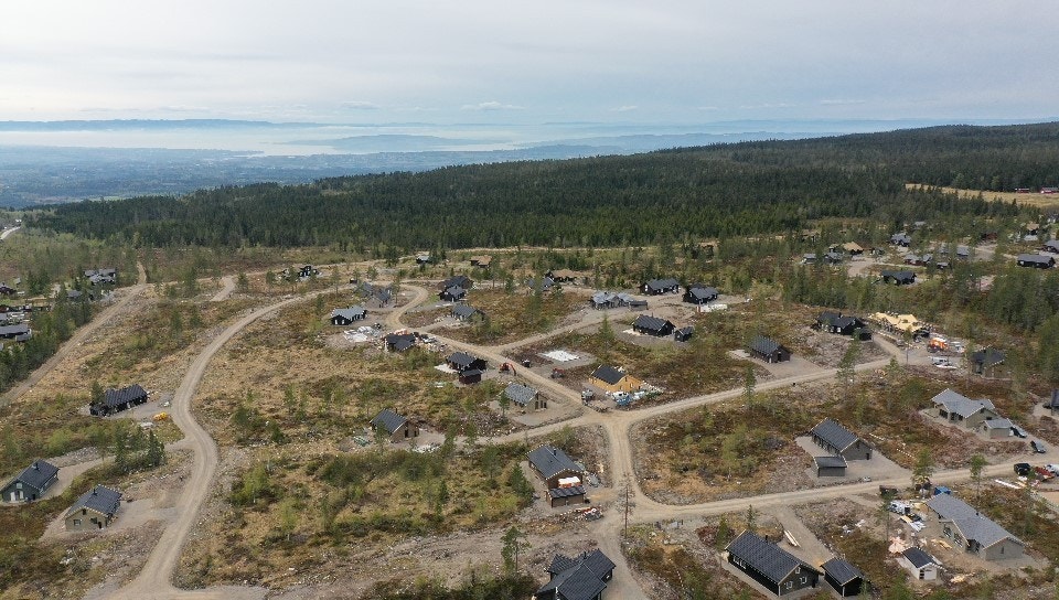 Dronebilde over tomtefeltet Galleribilde