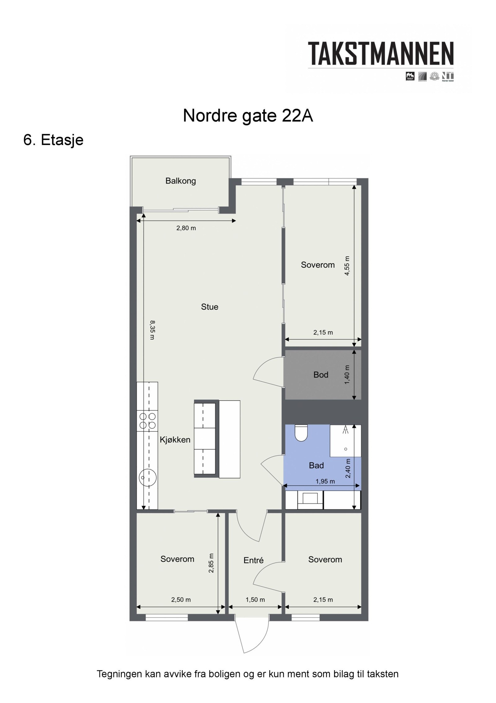 Boligen er på 75 kvm og inneholder entré, stue, kjøkken, 3 soverom, bad samt praktisk innvendig bod Galleribilde