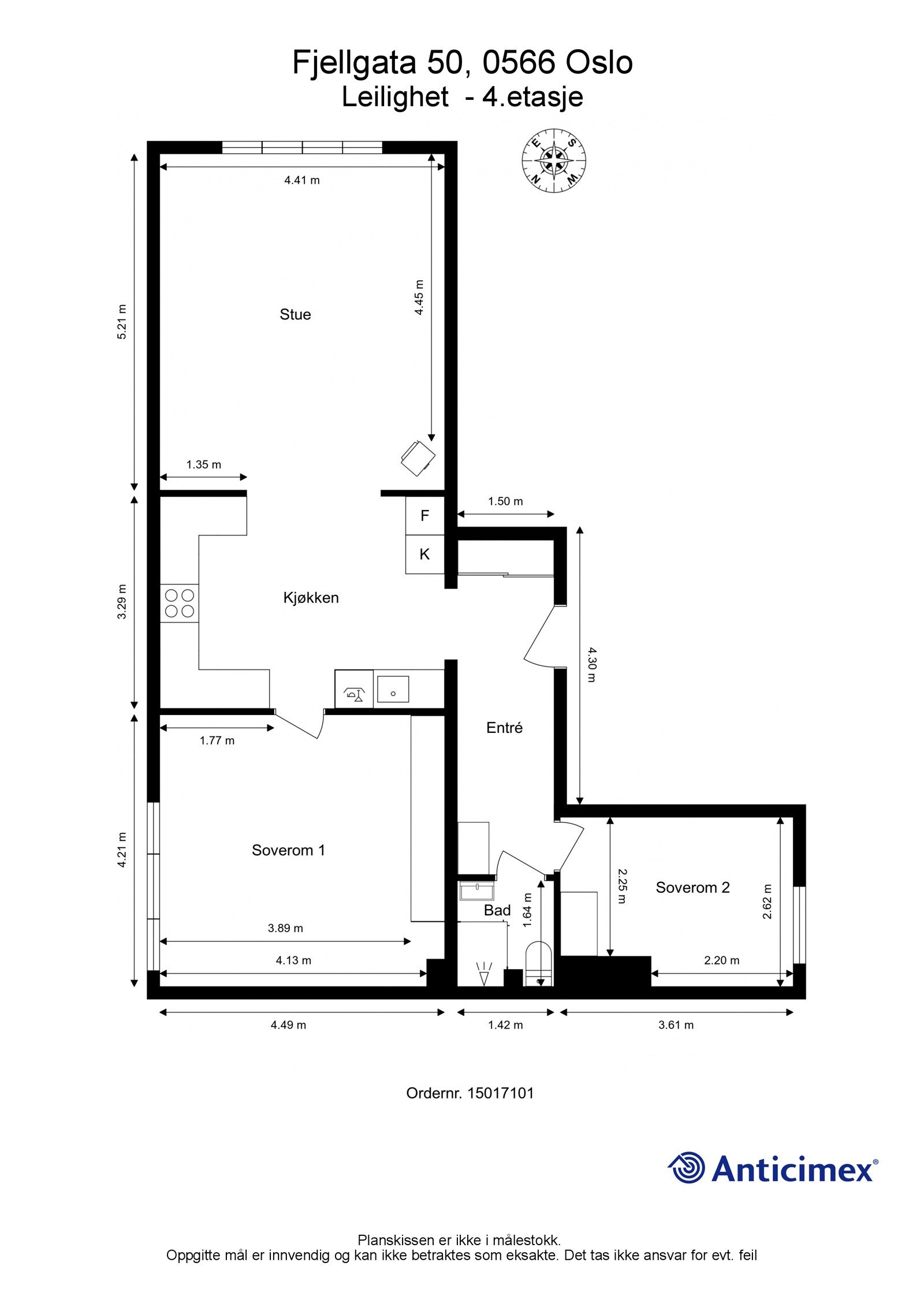 Plantegning med mål og kompass. Galleribilde