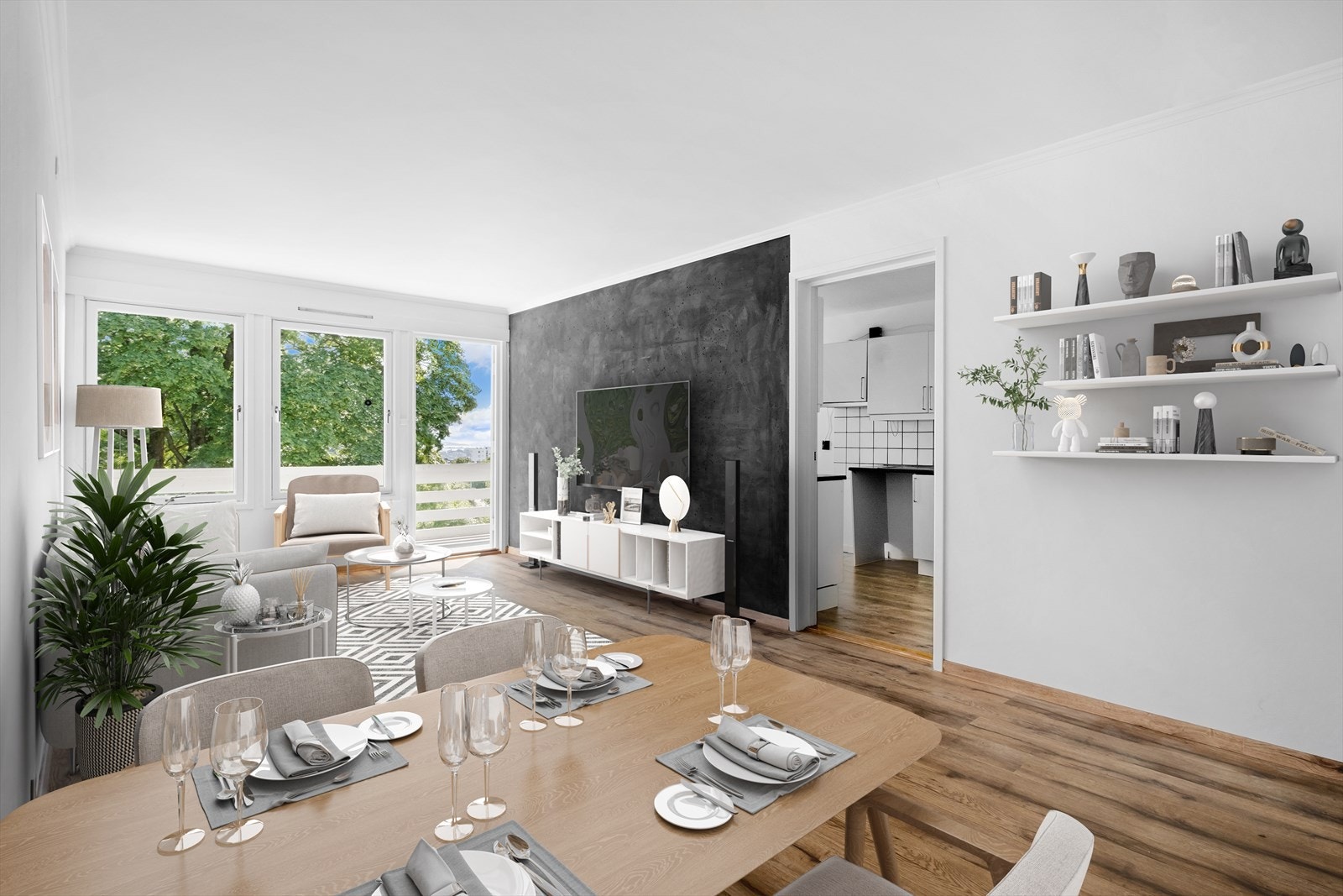 Romslig stue (virituelt stylet) Galleribilde