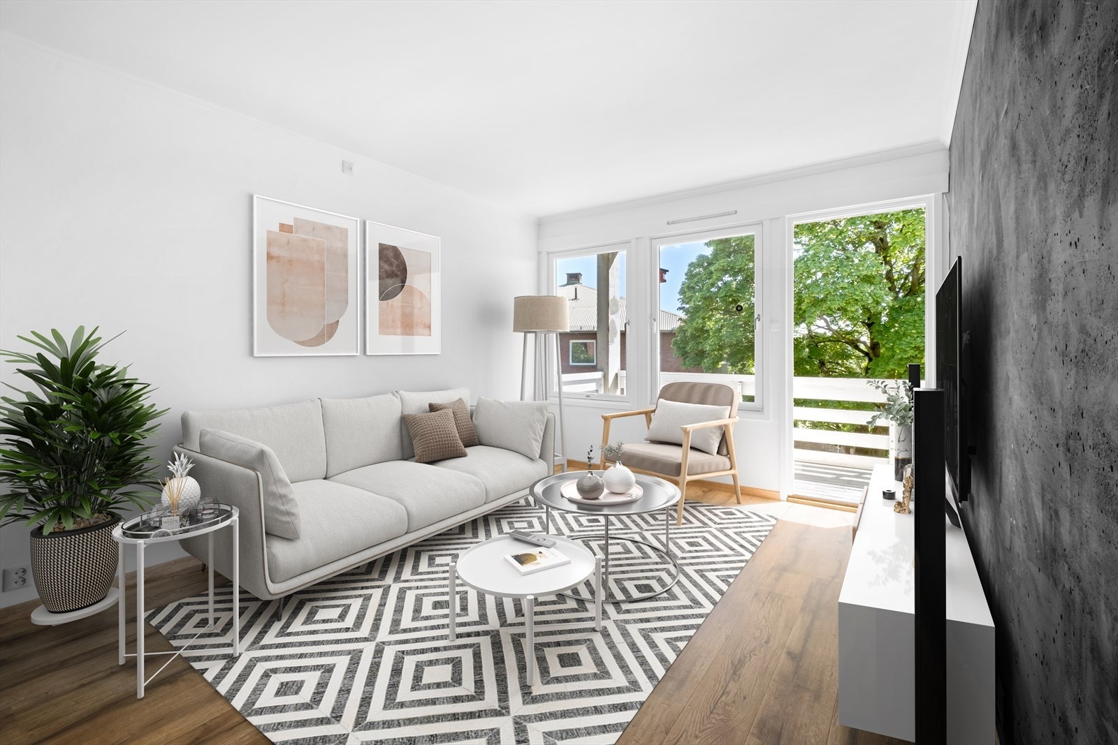 Fra stuen er det utgang til balkong (virituelt stylet) Galleribilde