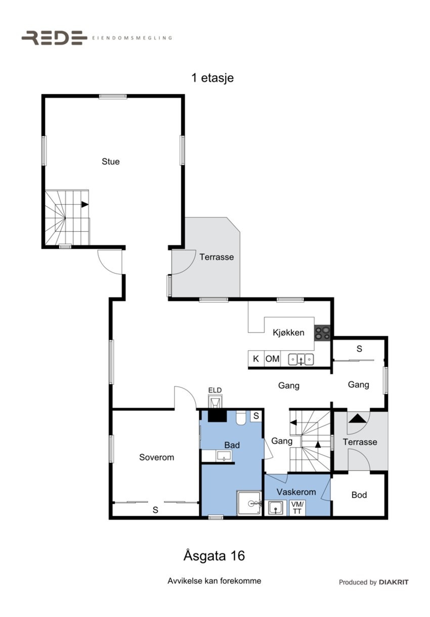 Hovedetasjens planløsning kan være greit å gjøre seg kjent med før vi beveger oss inn i etasjen. Galleribilde