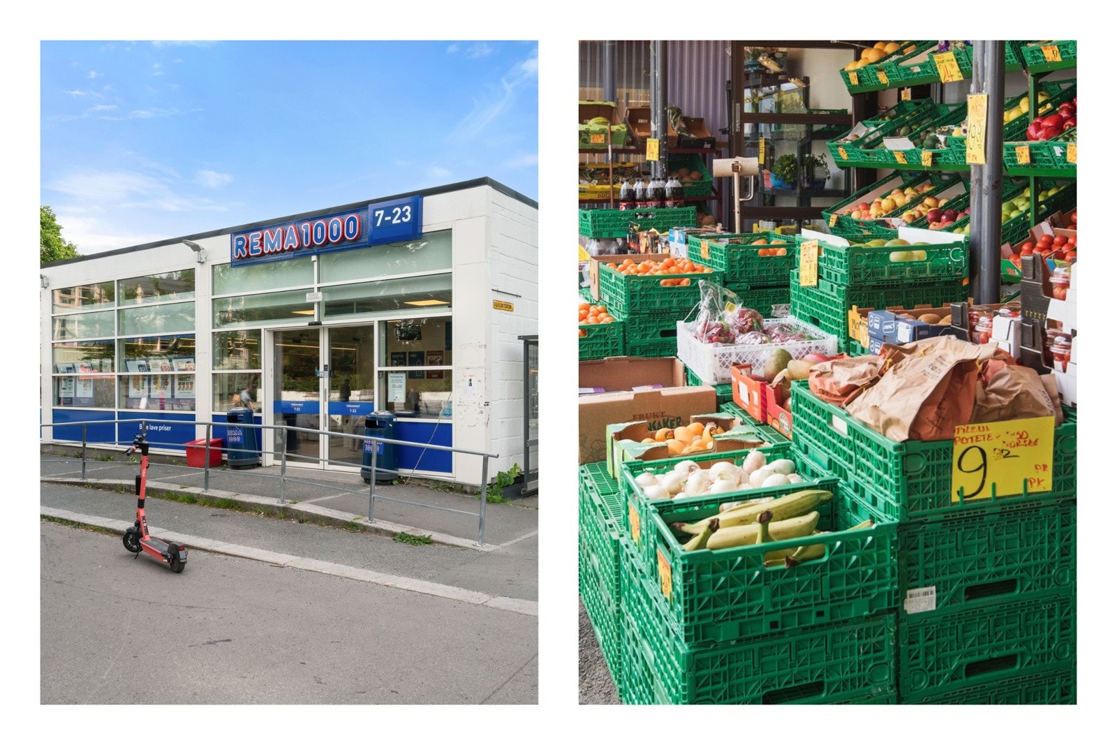 Grønnsakshandleren på Hovseter ligger i samme bygg som leiligheten, mens Rema 1000 ligger rett ved i nabobygget. Galleribilde