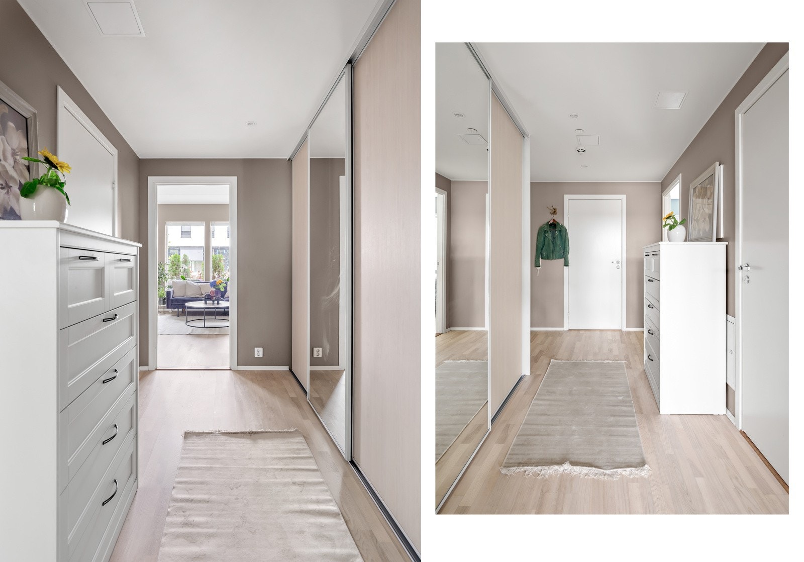 Velkommen inn! Entreen er romslig og innbydende, og med gode mengder oppbevaring i flott skyvedørsgarderobe. Galleribilde