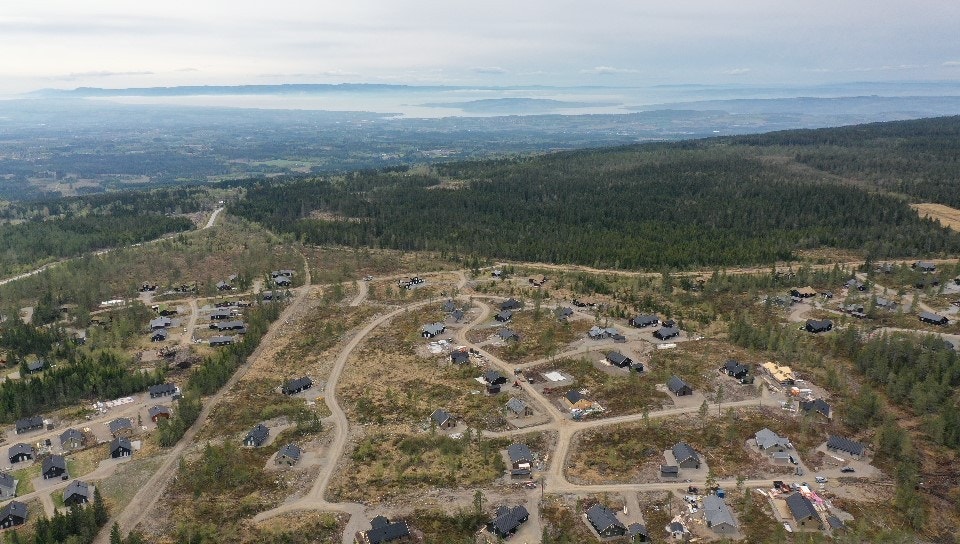 Dronebilde over tomtefeltet Galleribilde