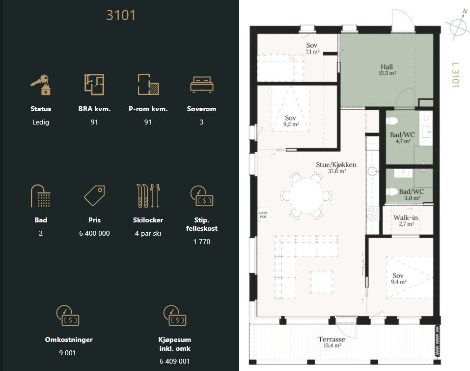 Plantegning 3101, Kikut Alpin Lodge. Galleribilde