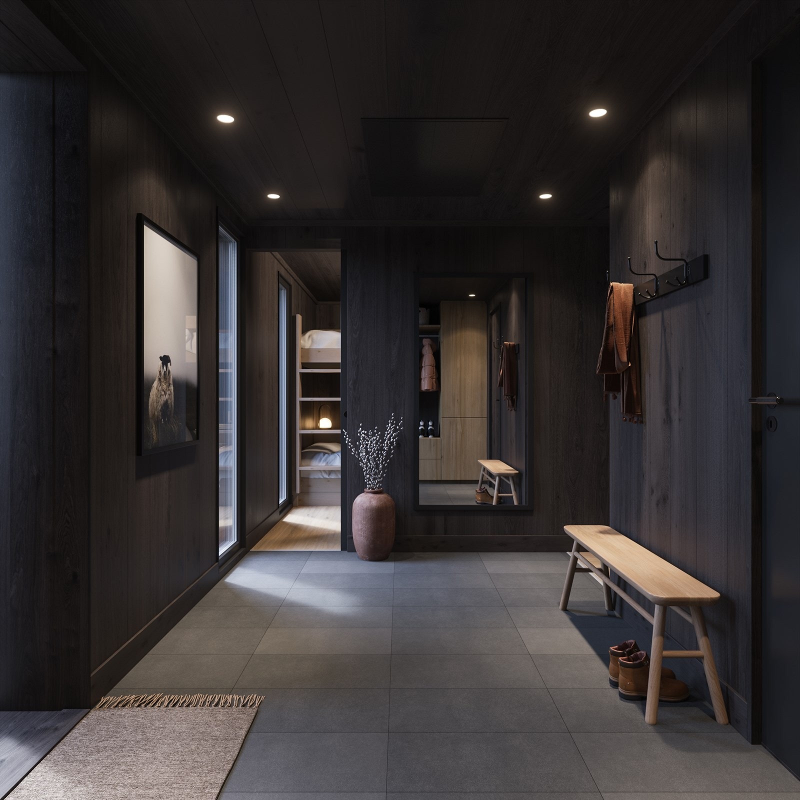 Leiligheten har romslig entre med god plass til oppbevaring. (Illustrasjon fra bygg 8) Galleribilde