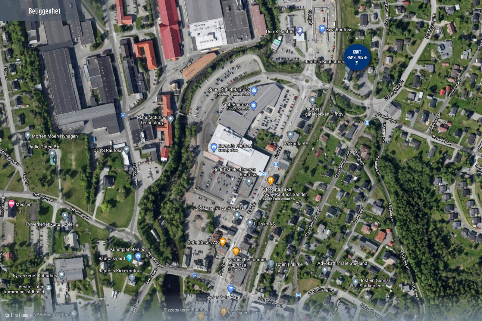 Kart fra Google maps. Galleribilde