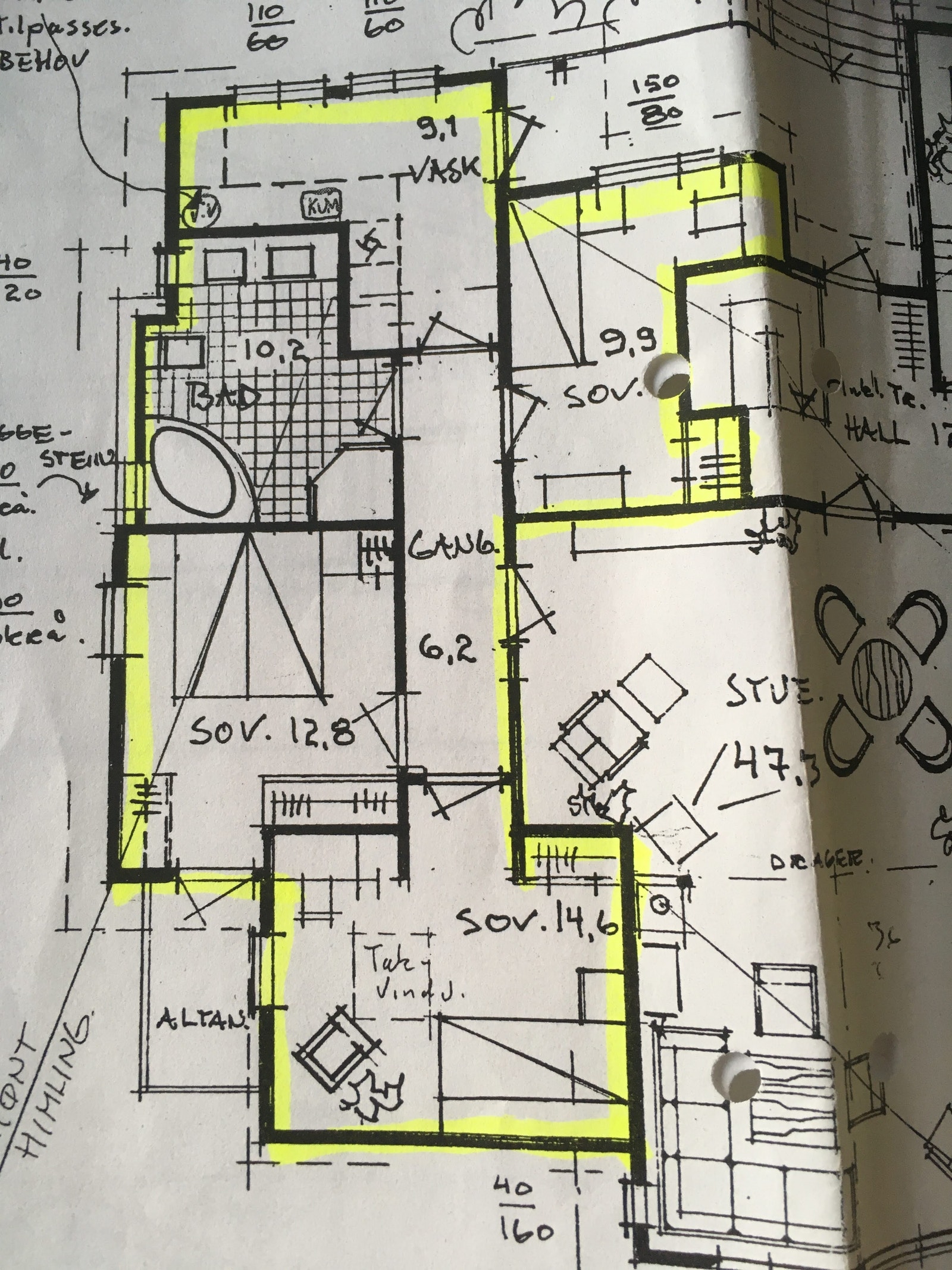 Leiligheten ligger innenfor det gule området. Galleribilde