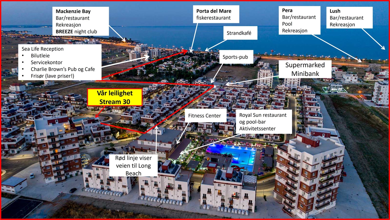 Kort vei fra leilighen til Long Beach, og blir du tørst underveis, passerer du to puber som serverer deg iskald drikke - til særdeles overkommelige priser. Galleribilde