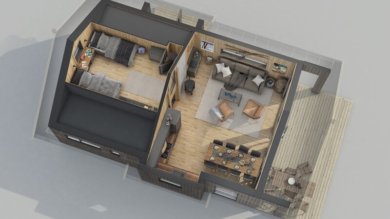 3D skisse av hytta Galleribilde