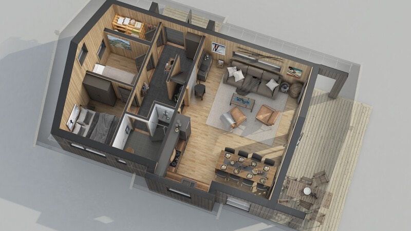 3D skisse av hytta Galleribilde