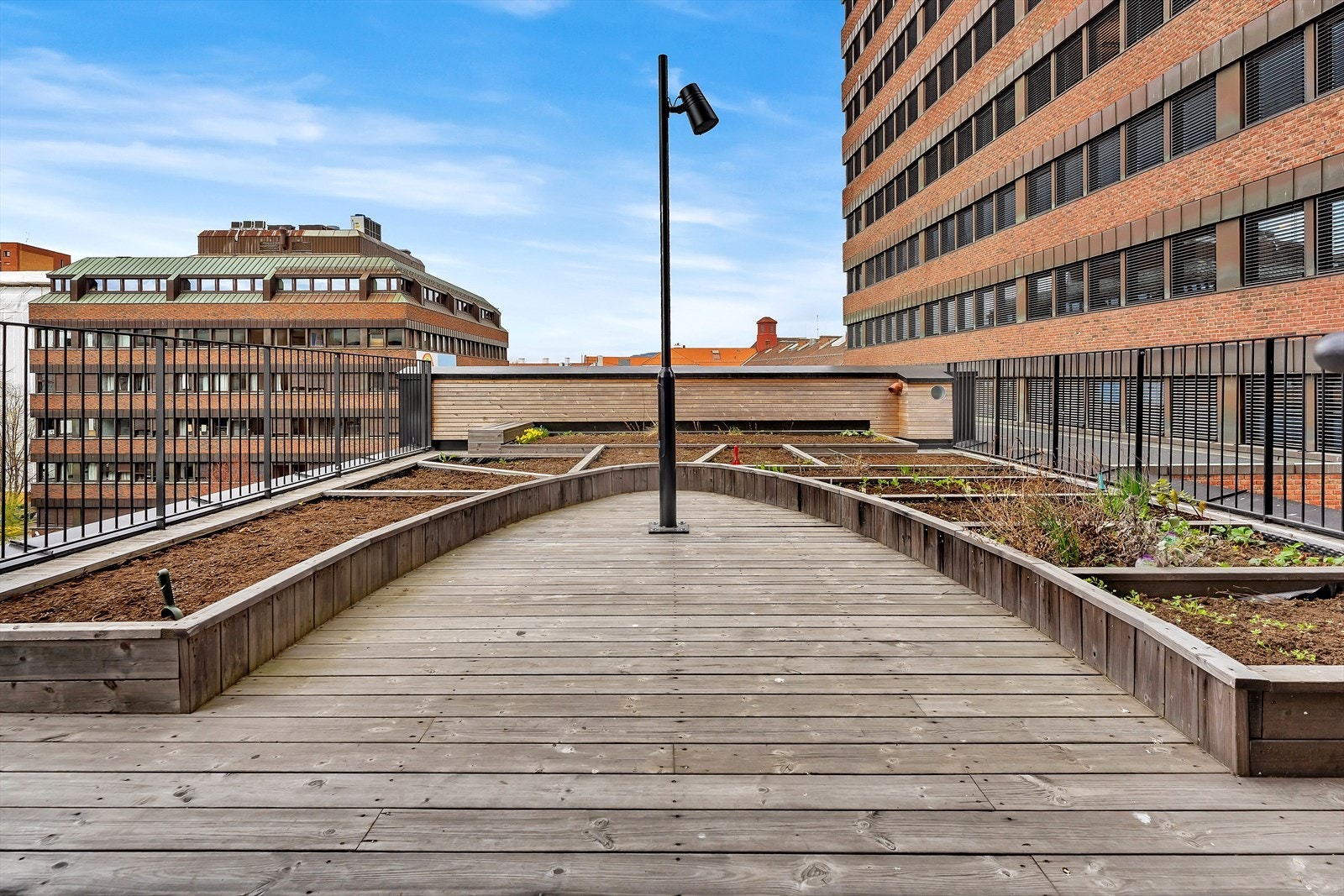 På takterrassen i 5. etg kan man dyrke urter i sin egen urteparsell. Galleribilde