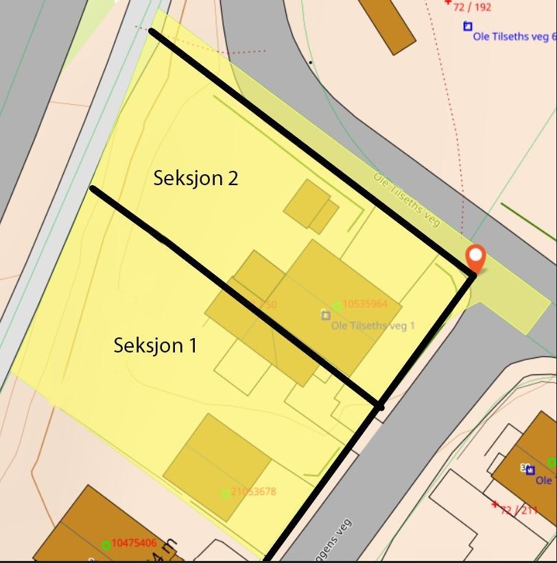 Fordeling av tomt, hvor hver seksjon disponerer sin del som sin egen. Galleribilde