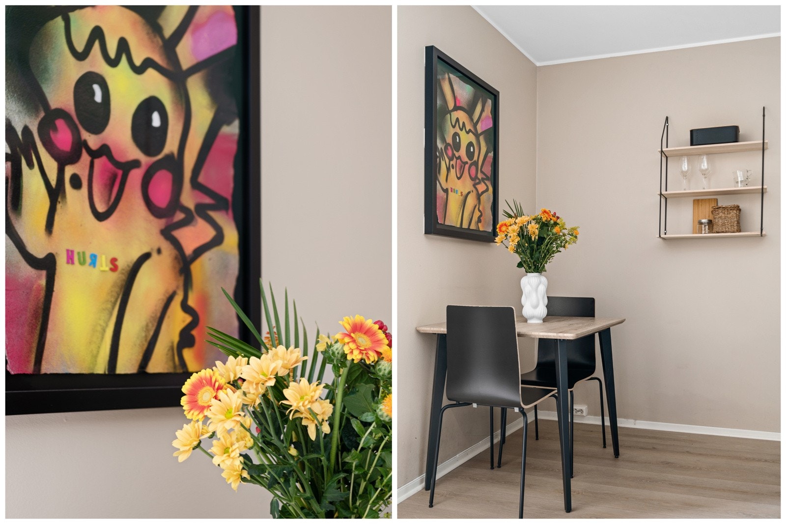 God plass til et spisebord for 2 på kjøkkenet. Ved større sammenkomster er det også plass til å sette inn et større spisebord. Galleribilde