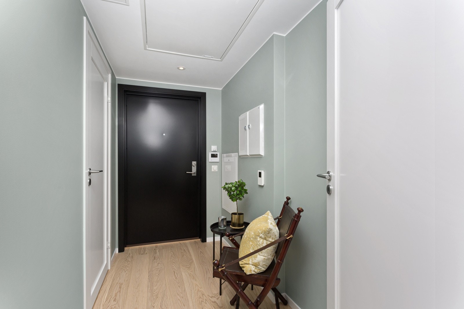 Entreen er innbydende med dimbare downlights. Det er montert porttelefon med videokamera ved inngangsdøren. Galleribilde