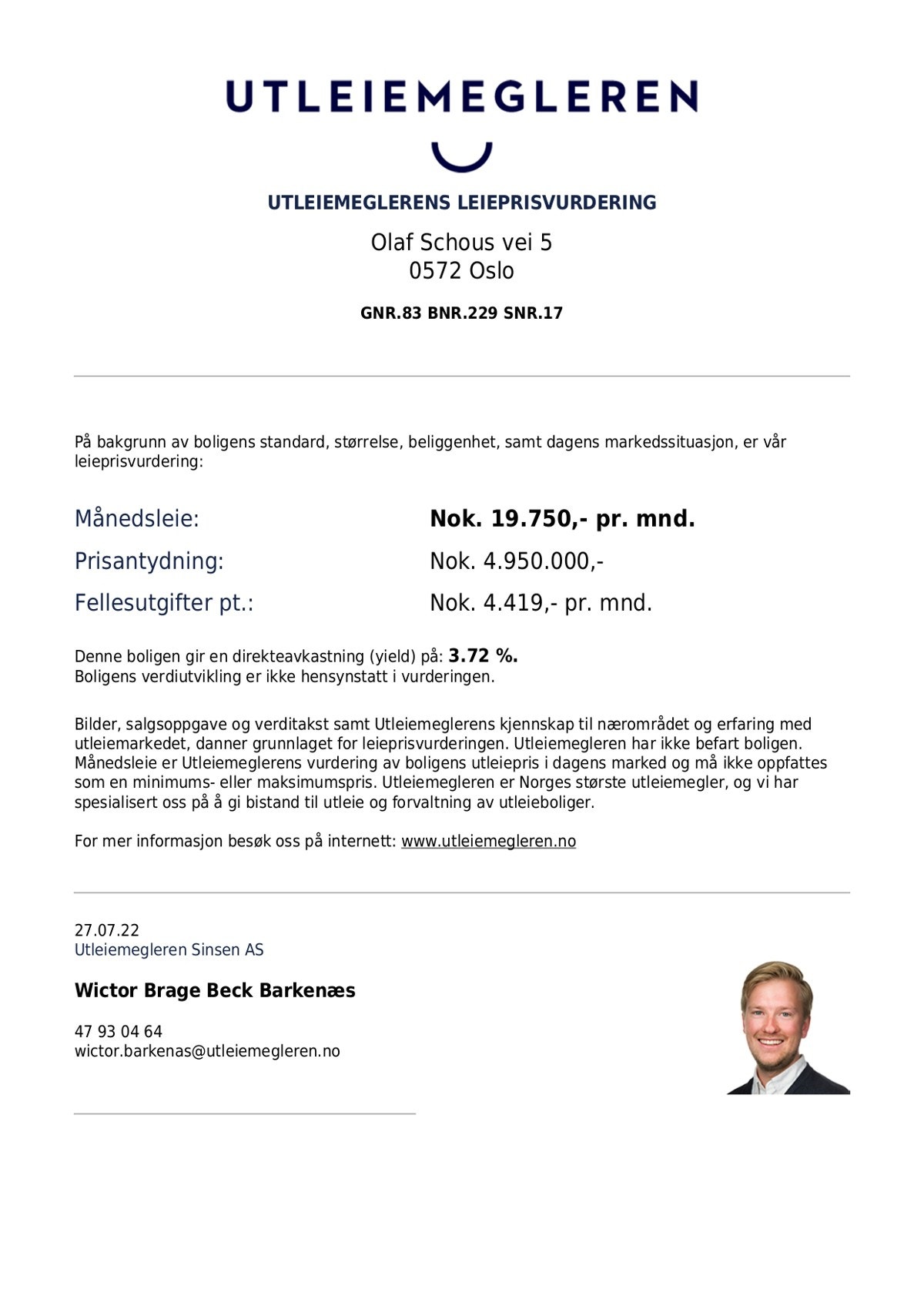 Utleievurdering fra utleiemegler Galleribilde