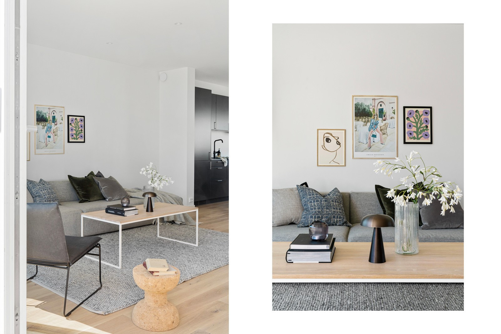 Lys og innbydende stue med generøs takhøyde og store vindusflater som sikrer rikelig med innslipp av naturlig lys.