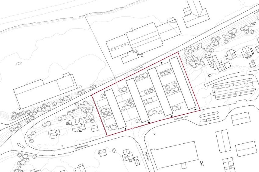 Det er utarbeidet et skisseprosjekt for mulige framtidige boligblokker med 150-200 boenheter i samarbeid med grunneiere på naboeiendommer Galleribilde