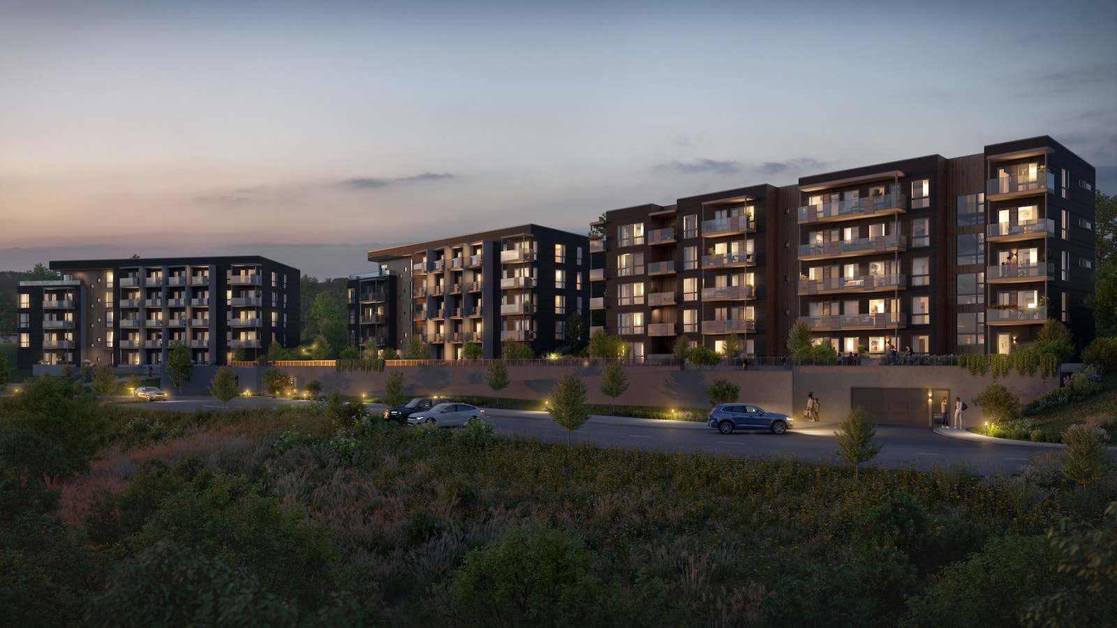 Leiligheten ligger i andre etasje i bygg 1, som er helt til høyre i bildet. Galleribilde