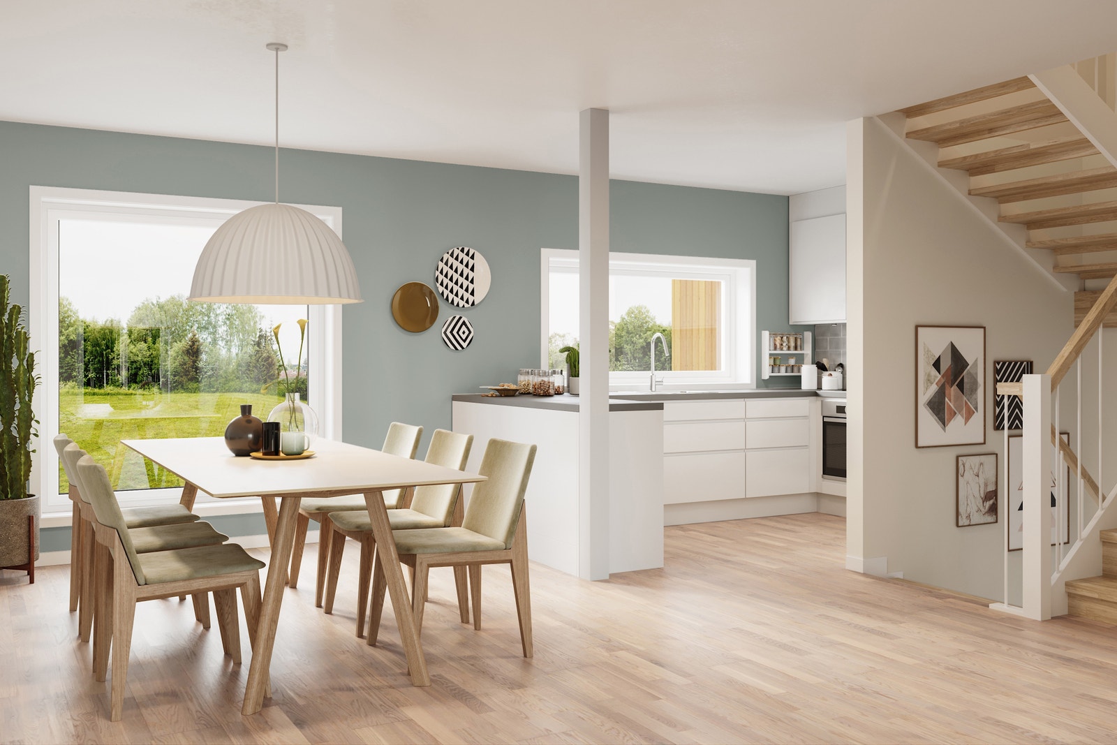 Lyst og moderne kjøkken fra HTH med god plass til spisebord Galleribilde