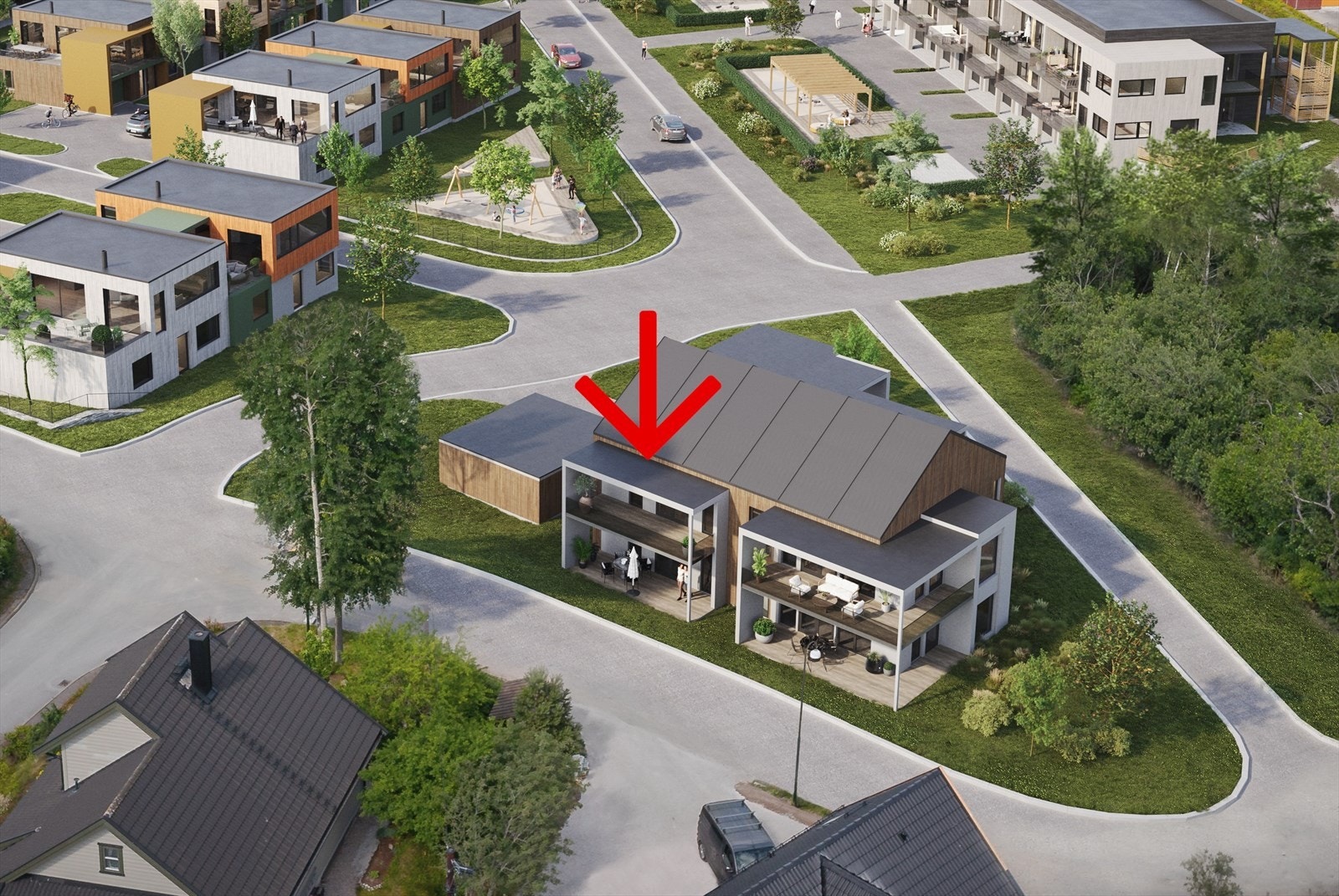 3-roms leilighet i 2. etasje med terrasse på 17 kvm. Carport. Galleribilde