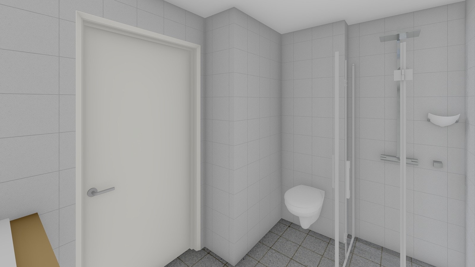 Vegghengt toalett og 90*90 dusjhjørne på alle bad/wc. Galleribilde