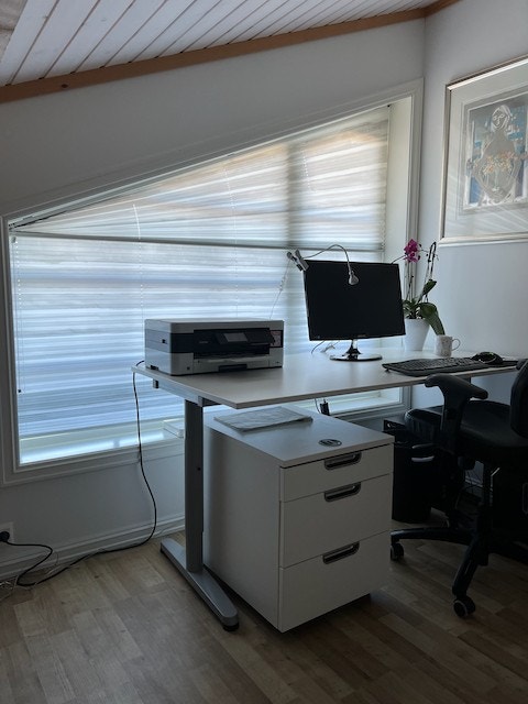 Når sola skinner gjennom skråvinduet kan de spesialtilpassede plissegardinene trekkes for Galleribilde