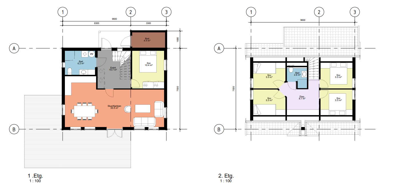 Oppgradert versjon med bad og 4 soverom på loft. Galleribilde