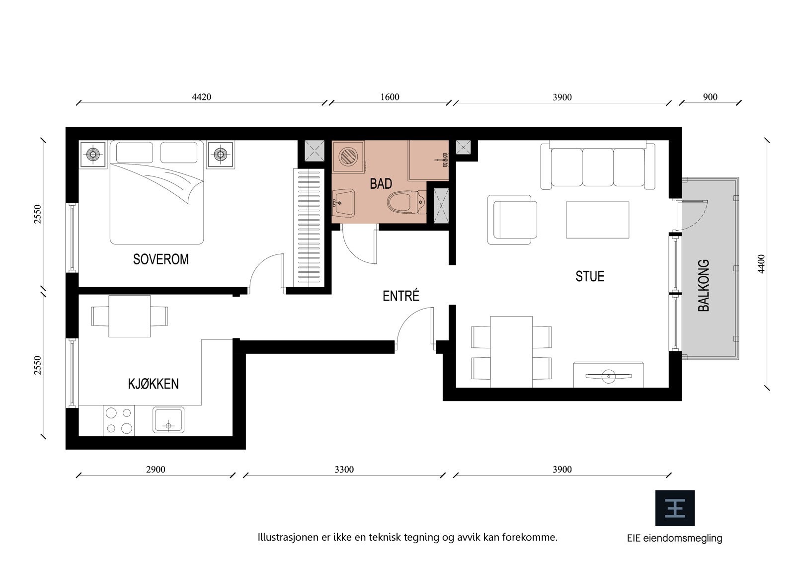 2D plantegning - avvik kan forekomme. Galleribilde