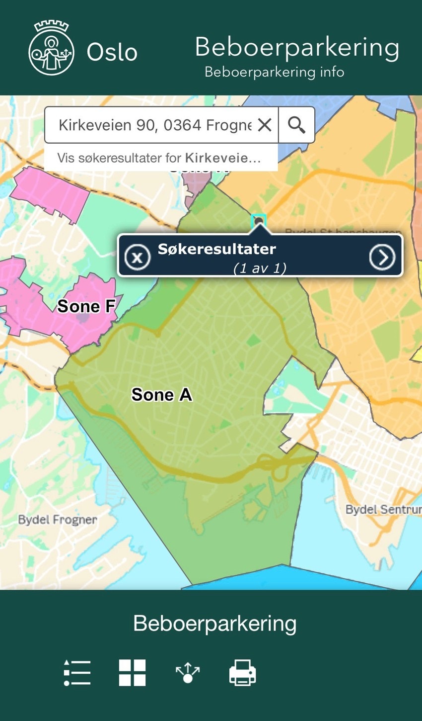 Sone A beboerparkering strekker seg over et stort område Galleribilde