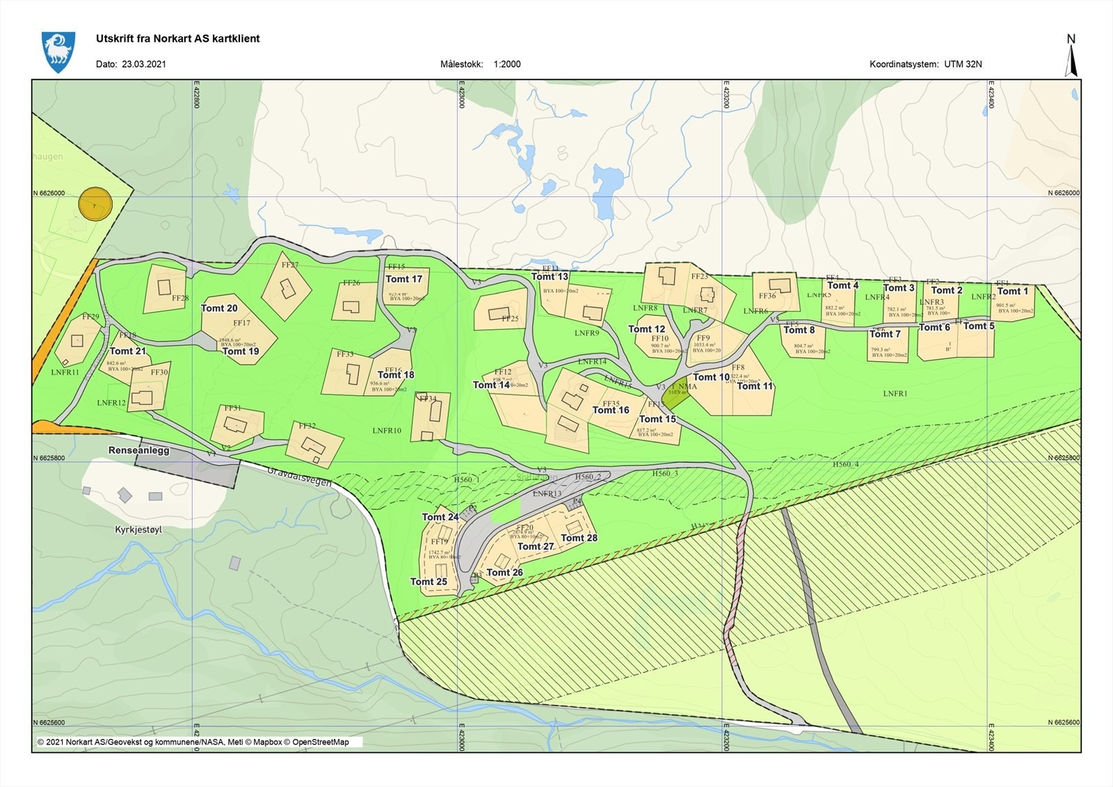Situasjonskart med tomtenummer. Galleribilde
