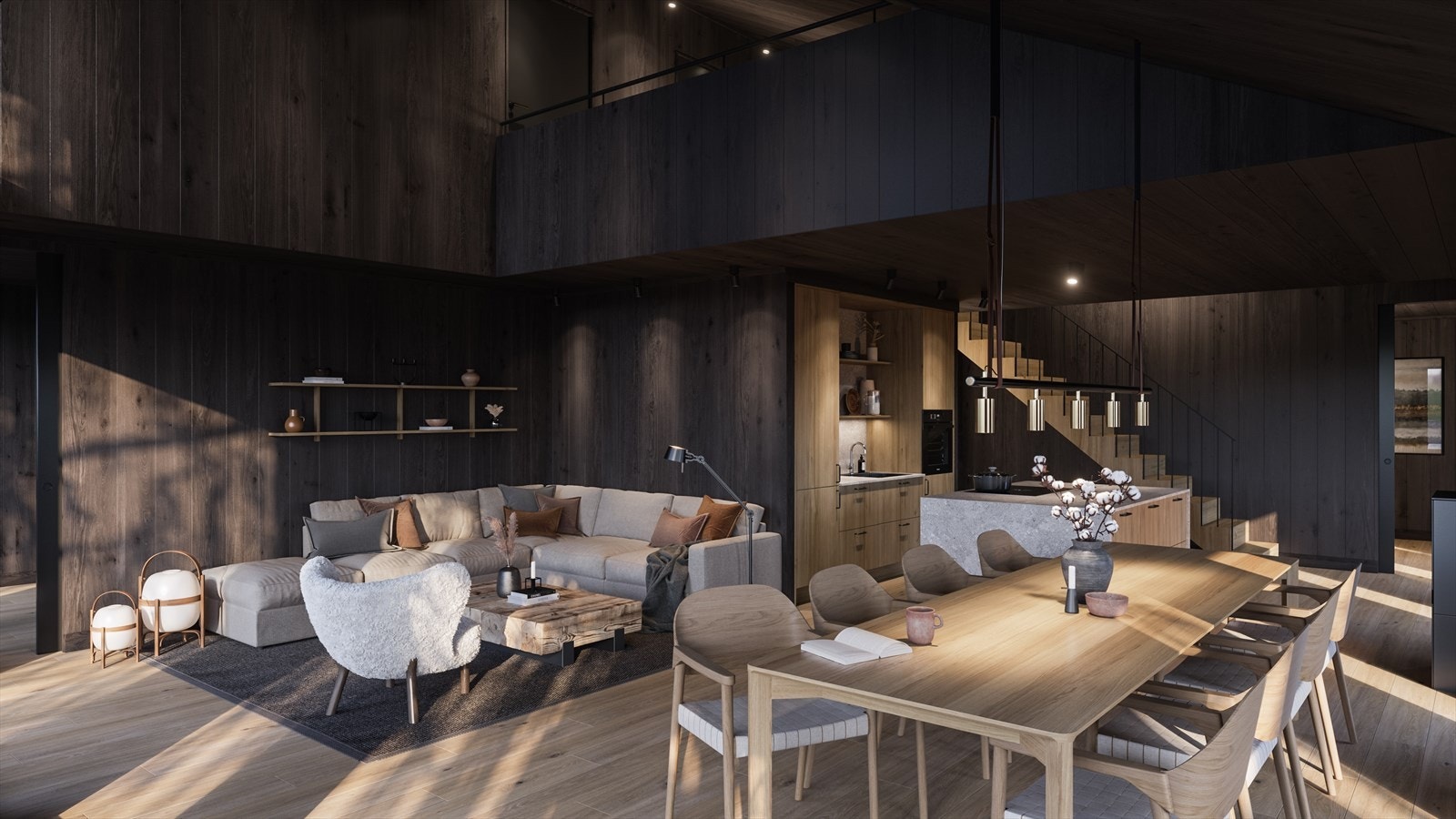 Delikat materialvalg med lekkert kjøkken fra Drømmekjøkkenet, limtrepanel og lyst en-stavs parkett. (Illustrasjon fra annen leilighetstype) Galleribilde