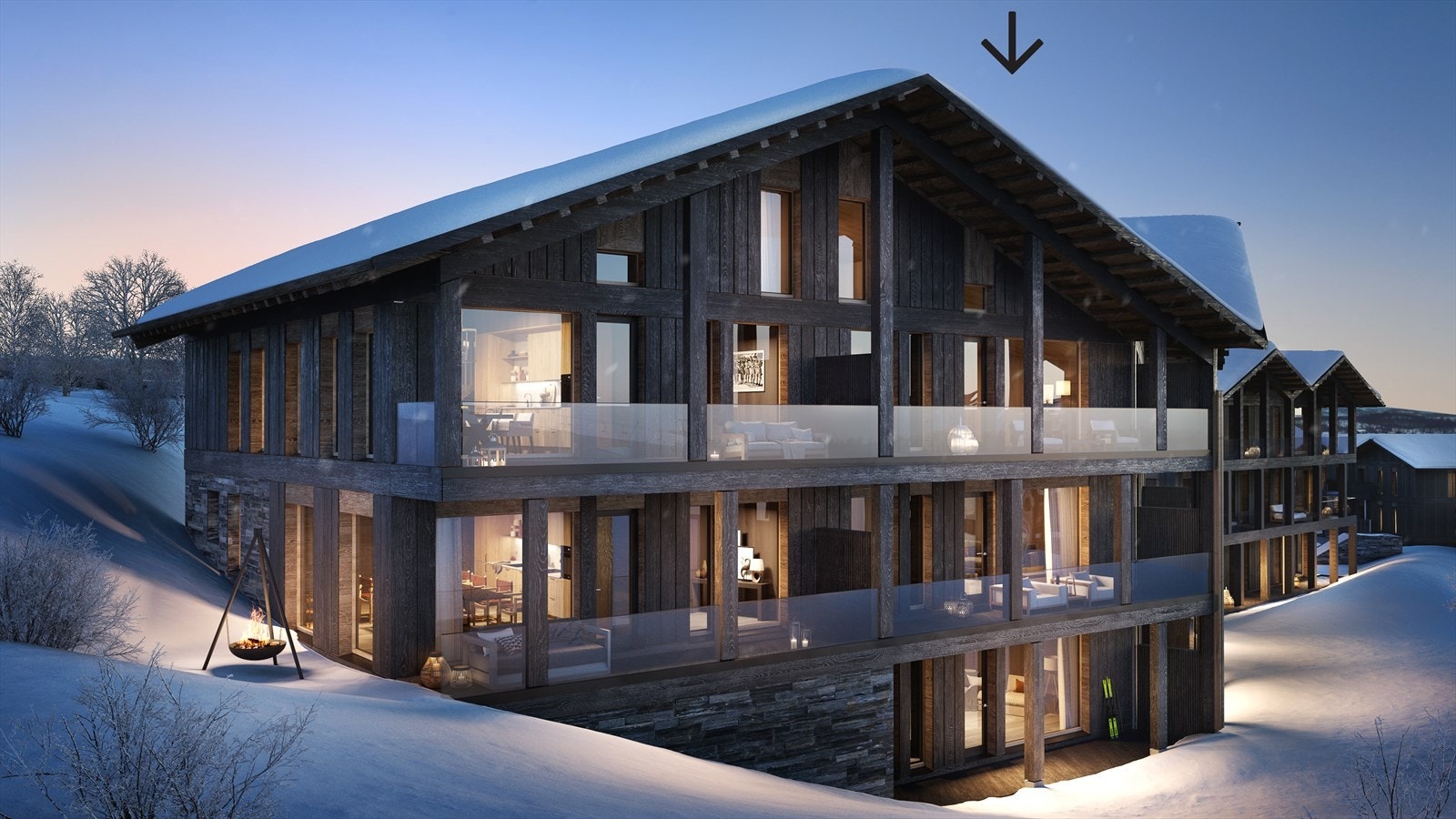 Vinterillustrasjon av bygget. Galleribilde