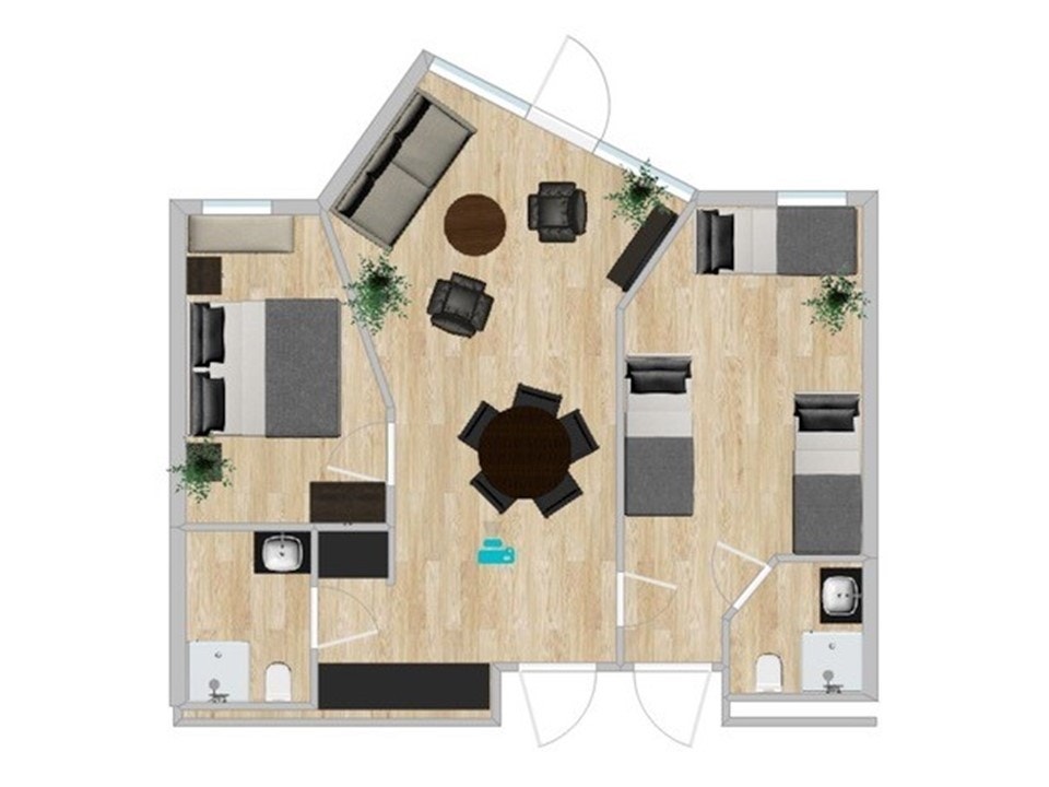 Mulighet for 2 køyesenger og enkeltseng på suiten. Dobbeltseng og brisk på soverom og sovesofa i stuen. Galleribilde