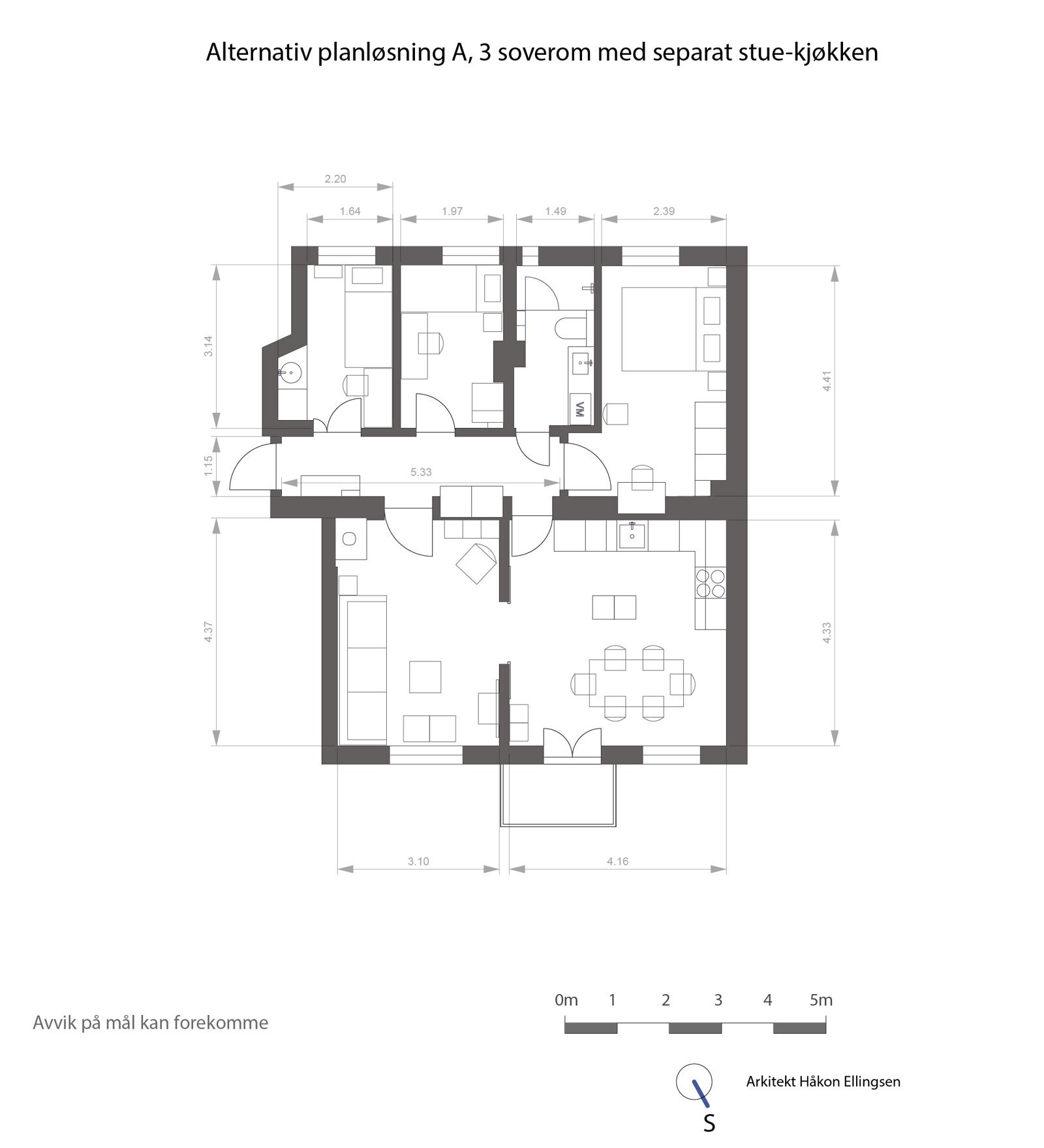 Alternativ planløsning med åpen stue/kjøkken løsning. Galleribilde