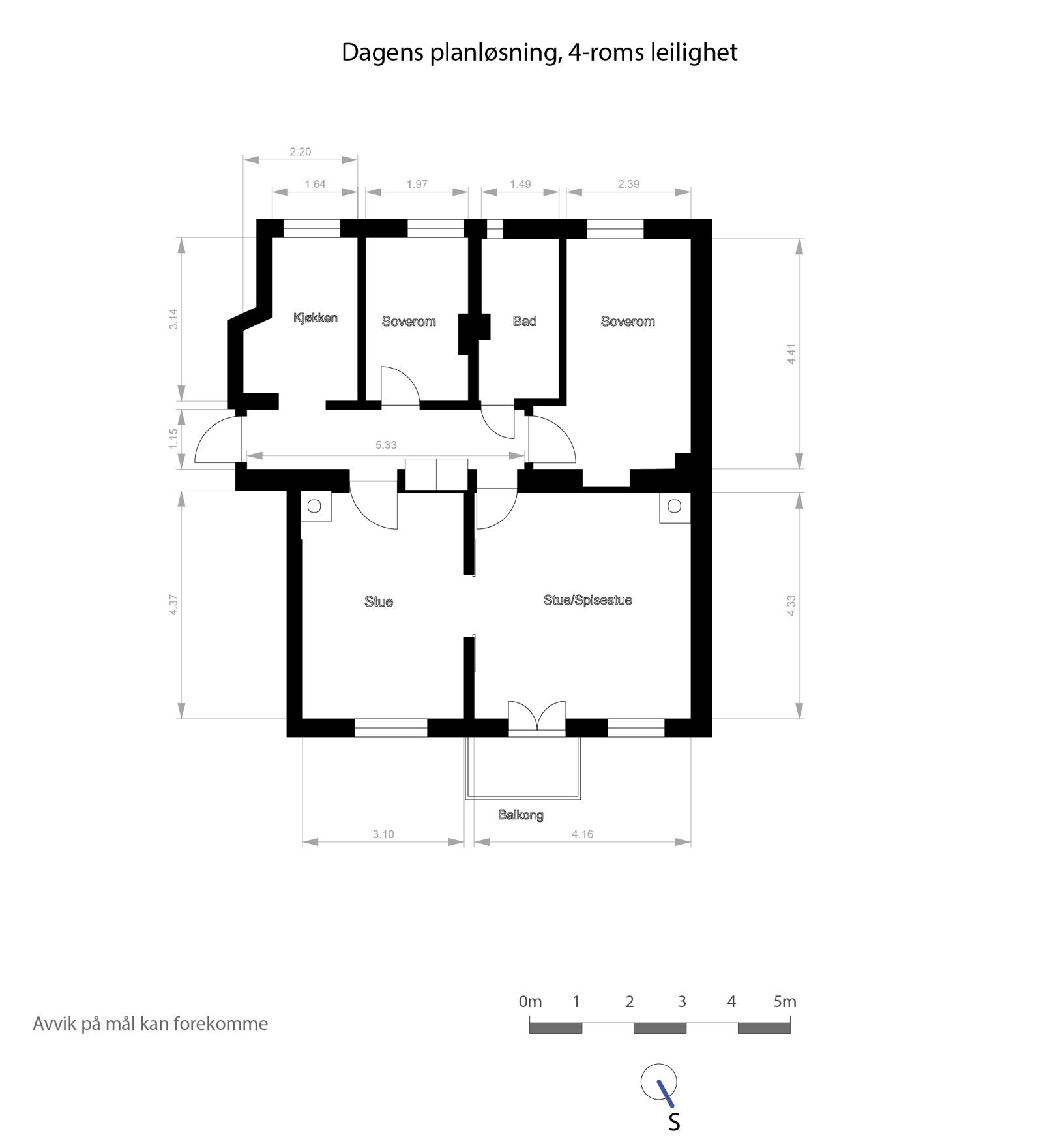 Dagens planløsning - leiligheten ligger i byggets 3. etasje. Galleribilde