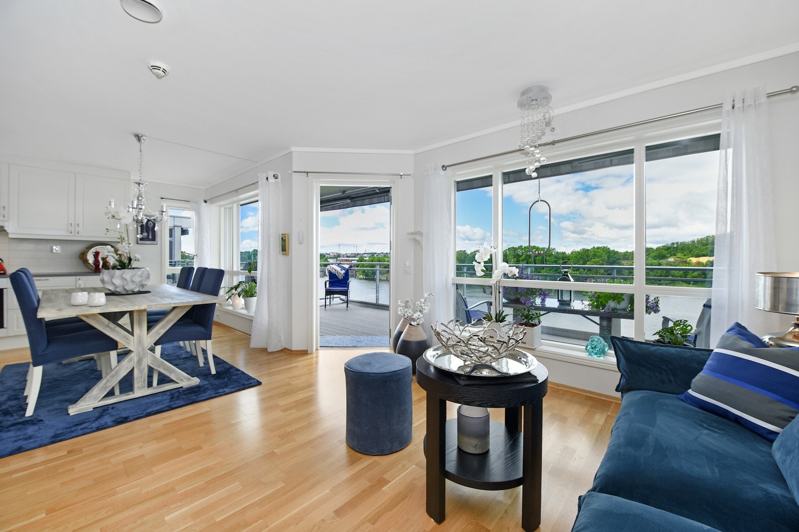 Store vinduer ut mot elven, og disse har elektriske screens. Galleribilde