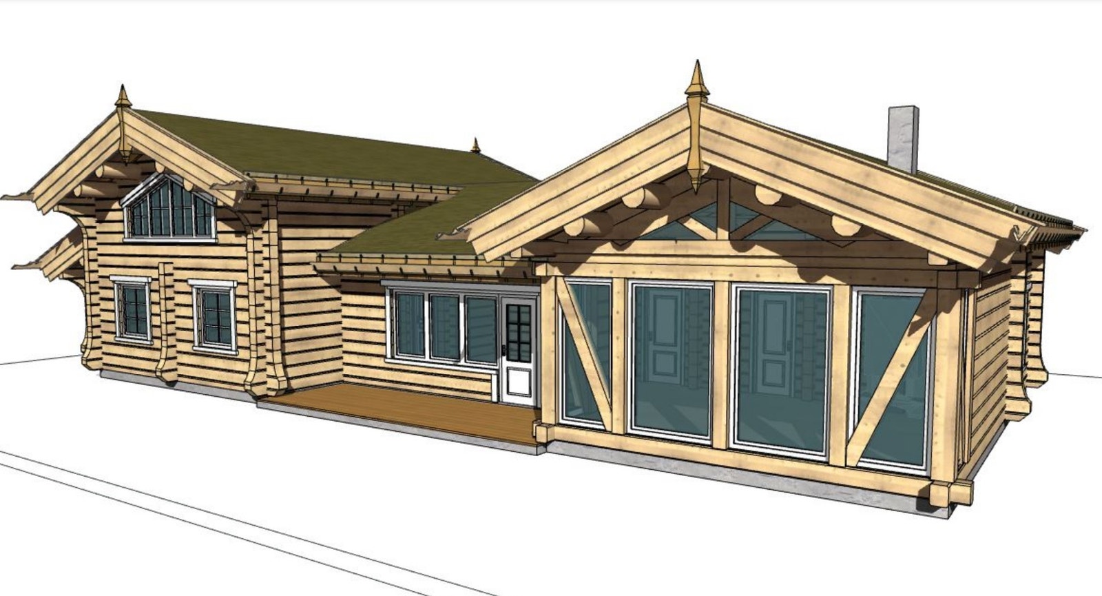 Flott tømmerhytte med 2. etasje. Fasade syd. Galleribilde