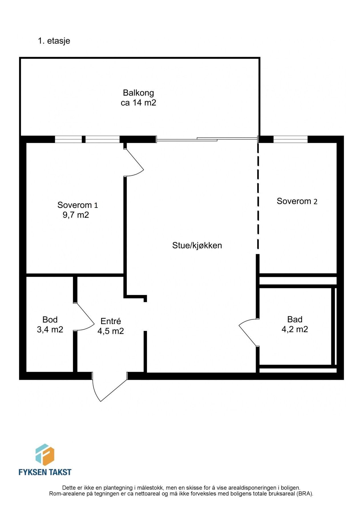 Alternativ/original planløsning. Om ønskelig vil selger bekoste snekker til å sette opp vegg og dør, slik at man får to soverom igjen. Galleribilde