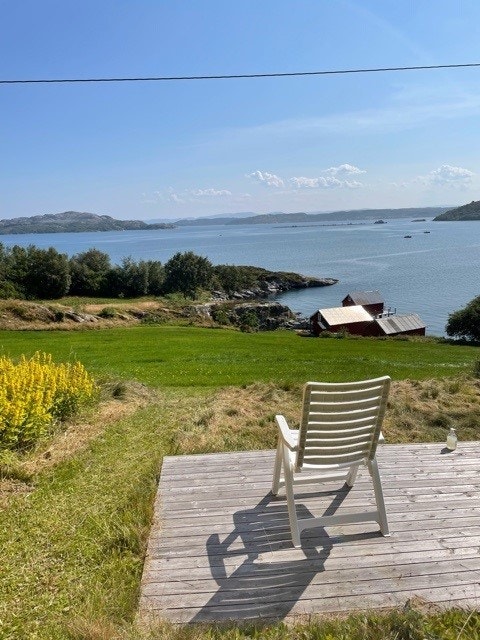 Fra terrassen kan man nyte fantastisk utsikt utover sjøen Galleribilde