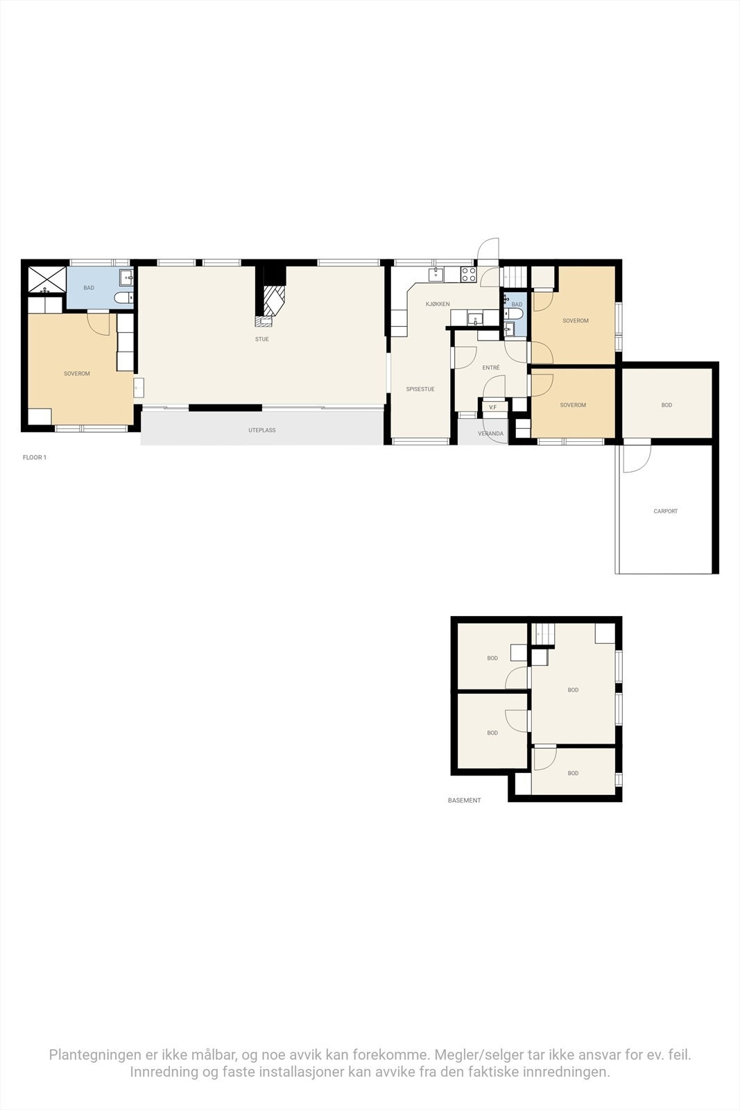 Plantegning 1. etasje og underetasje. Galleribilde