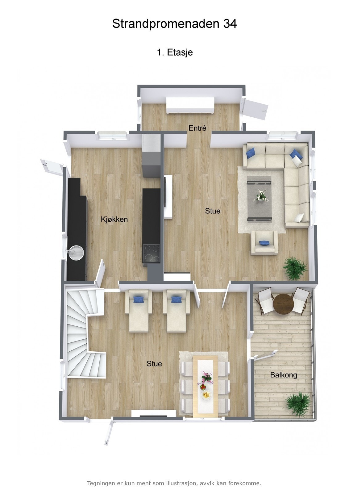 Strandpromenaden 34 - 3D - 1. Etasje - Letterhead Galleribilde