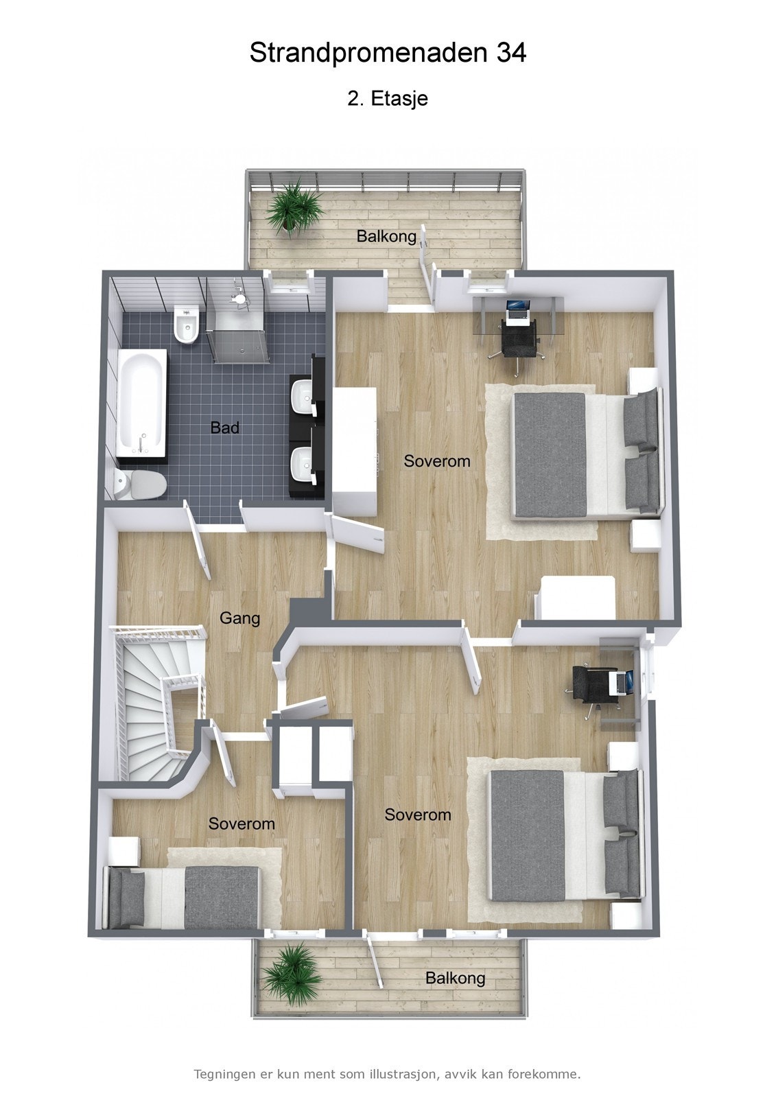 Strandpromenaden 34 - 3D - 2. Etasje - Letterhead Galleribilde