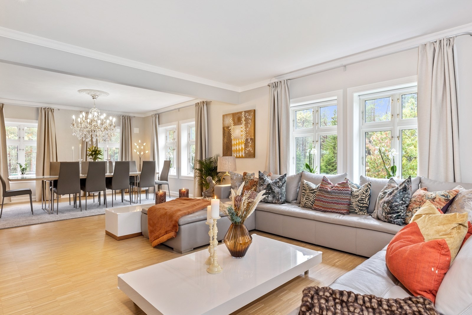 I en noe adskilt del har man en koselig tv-krok. Her står det en høykvalitetshudsofa som kan følge huset Galleribilde