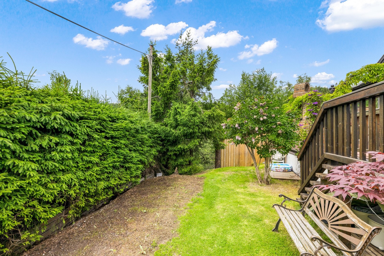 Utenfor uteplassen er det en trivelig grønn oase som passer perfekt for de minste barna! Galleribilde