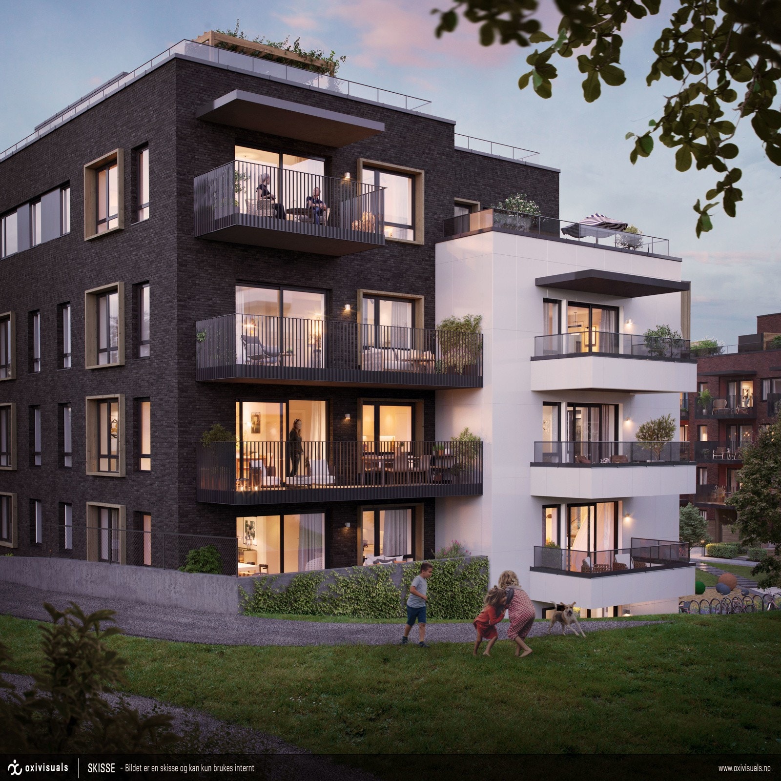 Utsnitt av fasaden i ett av byggene i Ager brl. Galleribilde