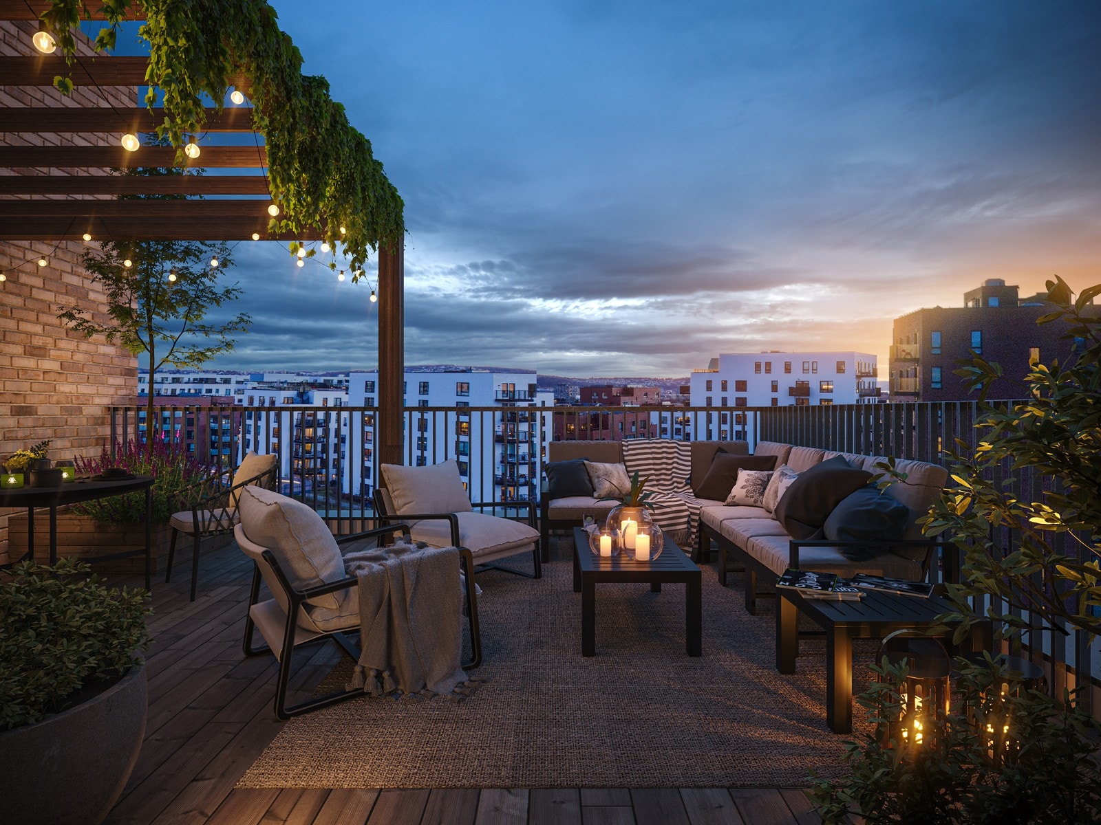 Takterrasse i F2-602 som har samme planløsning som D og E 2602 - men ikke samme utsikt. Galleribilde